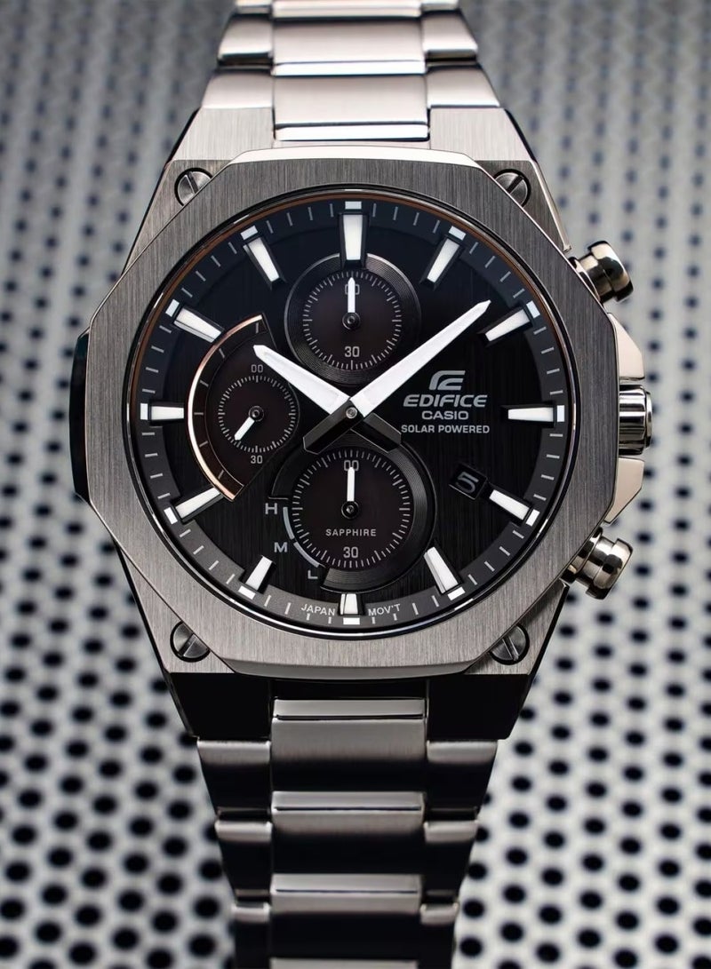 CASIO Edifice Solar Chronograph Men’s Watch EFS‑S570DC‑1A, 44 mm Black Dial, Gray Ion‑Plated Stainless Steel Bracelet, 100 m WR - Image 1